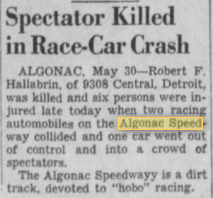 Algonac Speedway - May 3 1941 Article About Accident